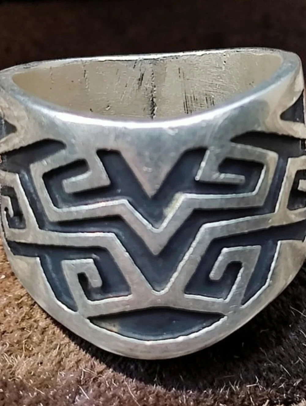Heavy Vintage Sterling Taxco Signed Modernist Tribal Ring